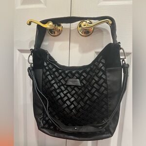 LIEBESKIND black leather woven hobo shoulder bag